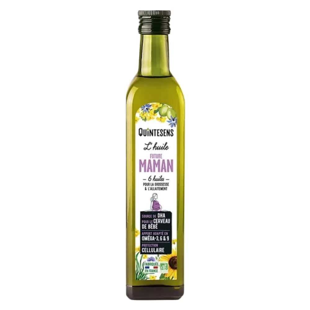 quintesens-huile-sante-future-maman-500ml.jpg Bouteille verte Quintesens huile Future Maman, mélange de six huiles bio