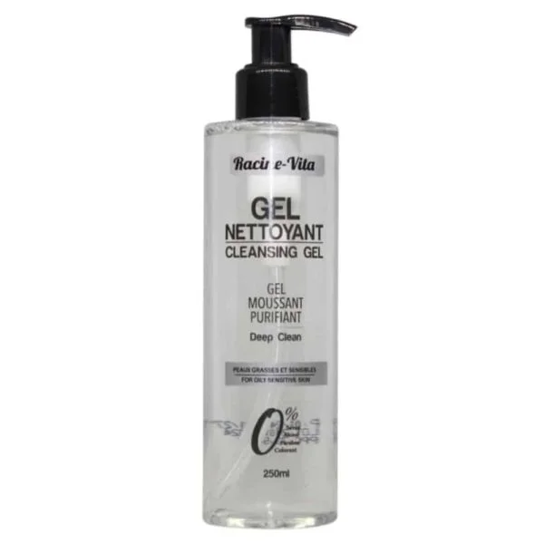 Flacon pompe transparent de gel nettoyant moussant Racine-Vita 250 ml