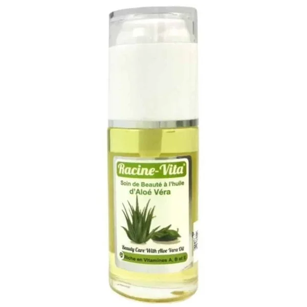 Flacon pompe d'huile d'aloé véra Racine-Vita, étiquette verte 40 ml