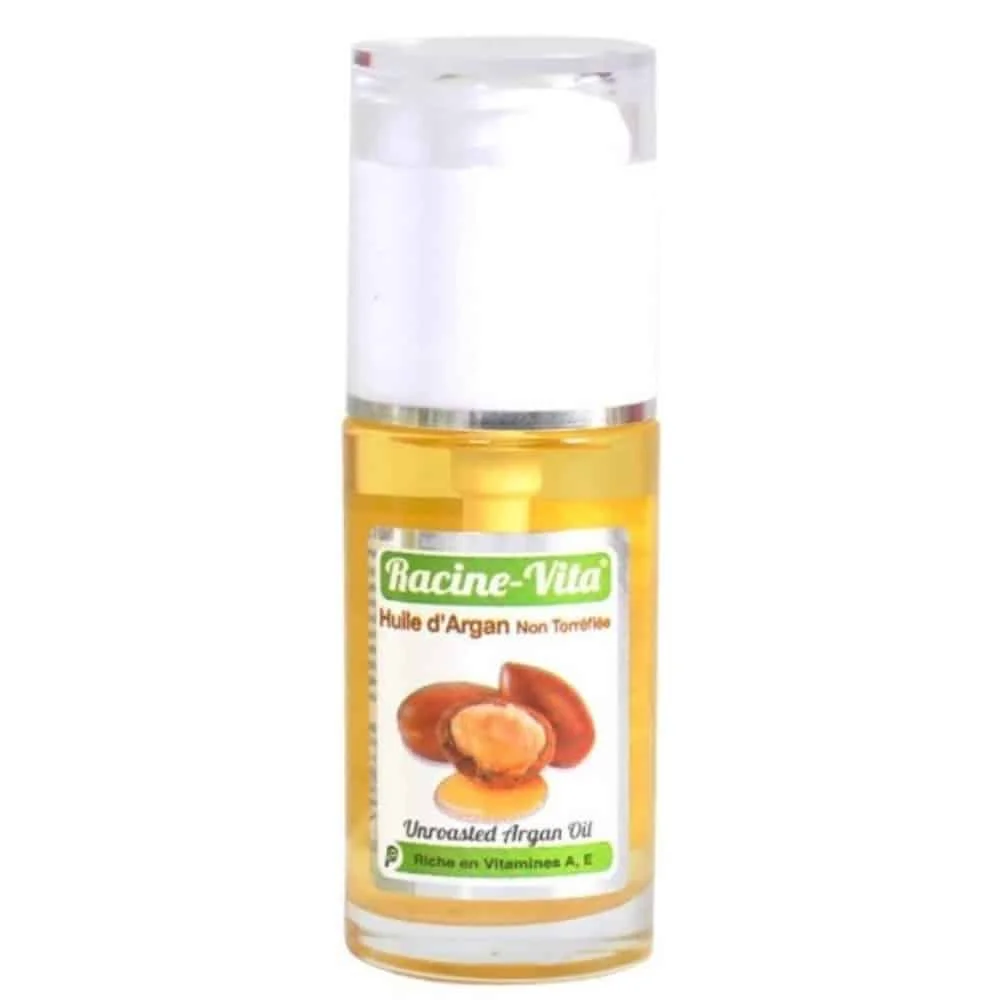 racine-vita-huile-d-argan-non-torrefiee-40ml.jpg Flacon pompe d'huile d'argan non torréfiée Racine-Vita, étiquette dorée 40 ml
