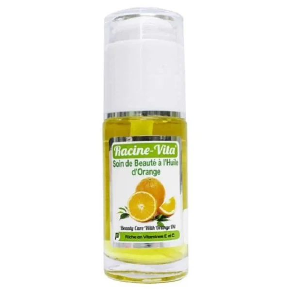 Flacon-pompe transparent d'huile jaune Racine-Vita à l'huile d'orange 40 ml