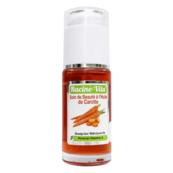 Flacon pompe d'huile de carotte orange Racine-Vita 40 ml, étiquette carottes