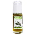 Flacon pompe d'huile de chanvre verte Racine-Vita 40 ml, feuilles sur l'étiquette