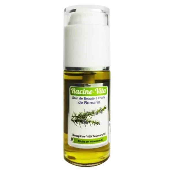 Flacon pompe d'huile de romarin verte Racine-Vita 40 ml, brin de romarin