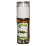 Flacon pompe d'huile de roquette ambrée Racine-Vita 40 ml, feuilles sur l'étiquette