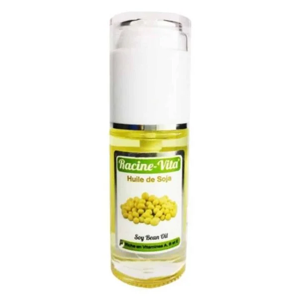 Flacon pompe d'huile de soja jaune Racine-Vita 40 ml, graines sur l'étiquette
