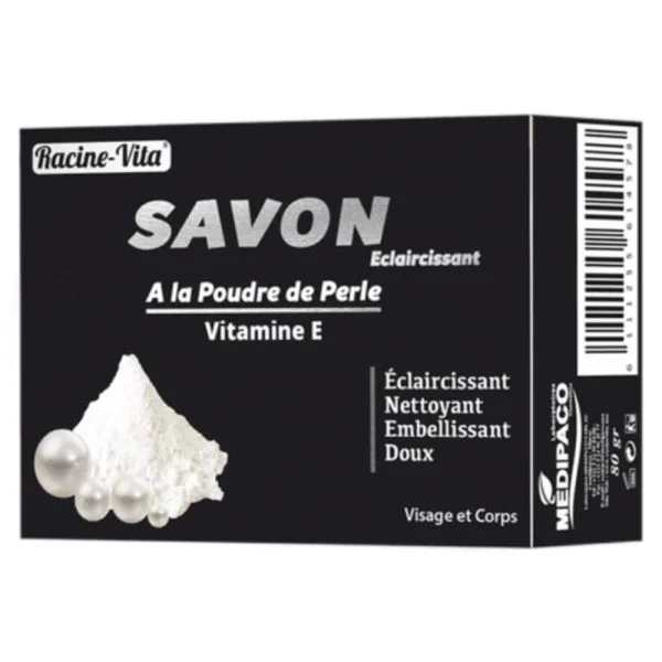 Étui noir savon éclaircissant Racine-Vita poudre de perle et vitamine E