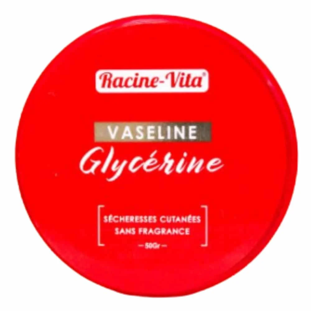 racine-vita-vaseline-glycerine-50g.jpg Pot rouge vaseline glycérine Racine-Vita 50 g vu de dessus
