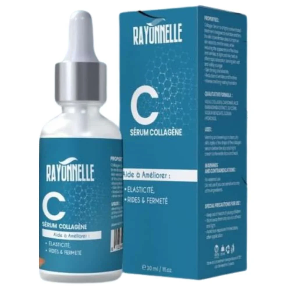 rayonnelle-serum-collagene-30ml.jpg Flacon bleu et étui Rayonnelle sérum collagène 30 ml avec pipette compte-gouttes