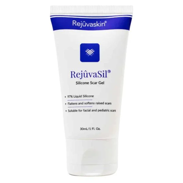 Tube blanc et bleu Rejuvaskin RejûvaSil gel silicone cicatrices 30 ml
