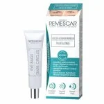 Tube blanc et étui turquoise Remescar poches et cernes 8 ml