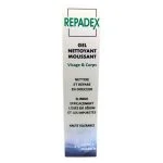 Étui blanc et bleu Repadex gel nettoyant moussant visage et corps
