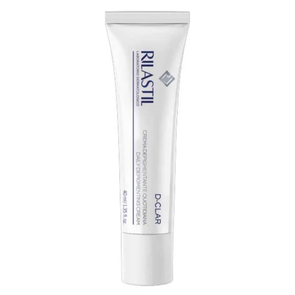 Tube blanc Rilastil D-Clar crème dépigmentante quotidienne 40 ml