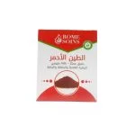 Boîte cartonnée rouge Rome Soins argile rouge, texte arabe, poudre illustrée