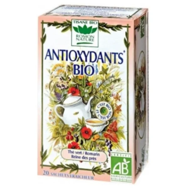 Romon Nature Tisane Antioxydants Thé Vert, Romarin Et Reine Des Prés Sachets Bio 20u