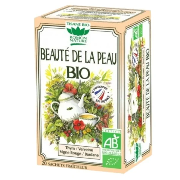 Romon Nature Tisane Beauté De La Peau Thym, Verveine, Vigne Rouge Et Bardane Sachets Bio 20u