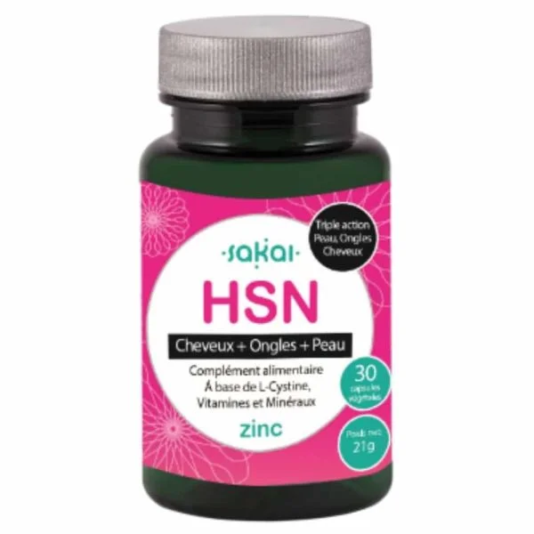 Flacon noir et rose Sakai HSN Zinc, 30 capsules végétales, 21 g