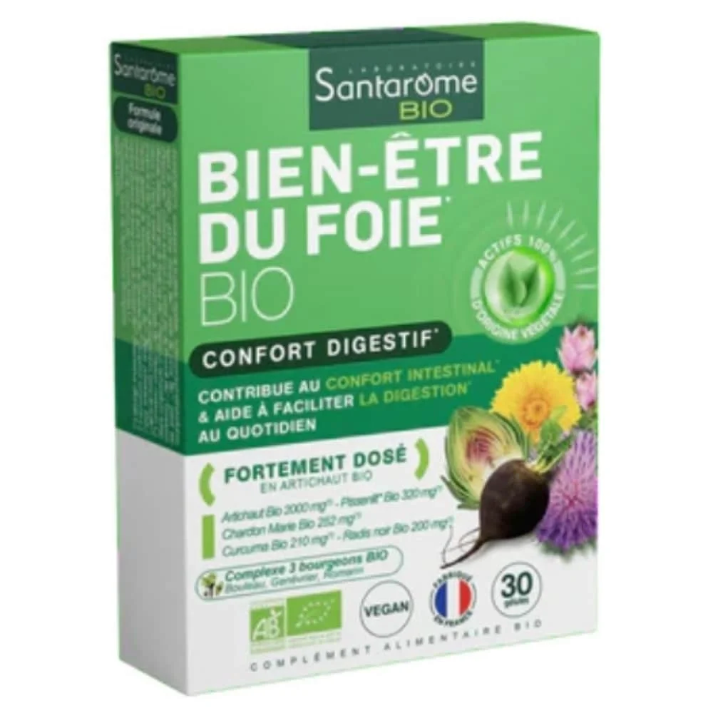 santarome-bio-bien-etre-du-foie-confort-digestif-30-gelules.jpg Boîte verte Santarome Bio Bien-Être du Foie confort digestif, 30 gélules