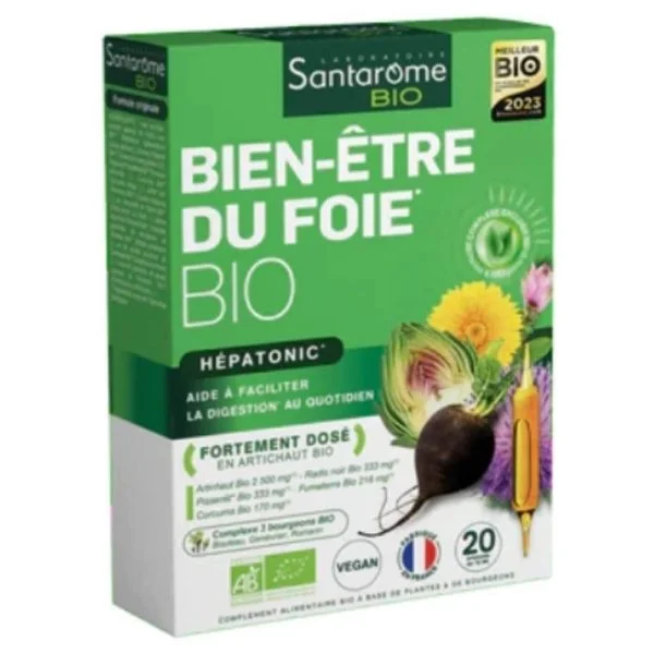 Boîte verte Santarome Bio Bien-Être du Foie Hépatonic, 20 ampoules buvables