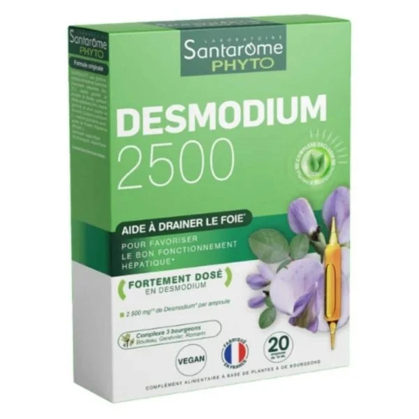 Boîte verte Santarôme PHYTO Desmodium 2500, 20 ampoules buvables de 10 ml