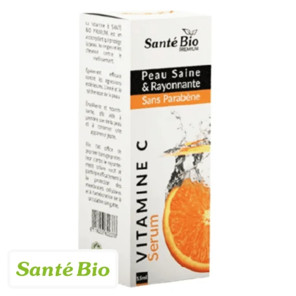 Étui blanc et orange du sérum vitamine C Santé Bio Premium 15 ml