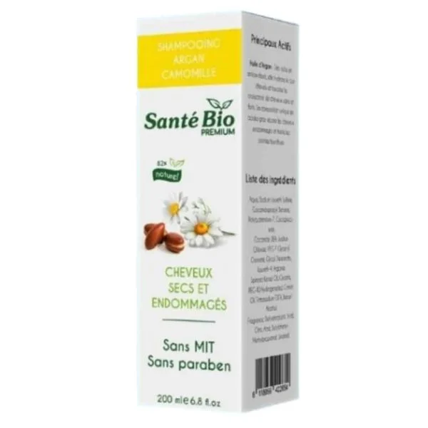Santé Bio Premium Shampooing Argan Camomille Cheveux Secs et Endommagés 200ml