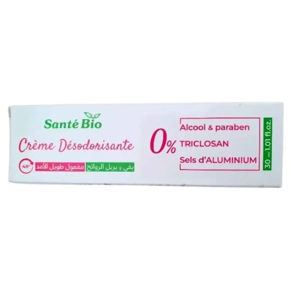 Étui blanc du tube de crème désodorisante Santé Bio 30 ml