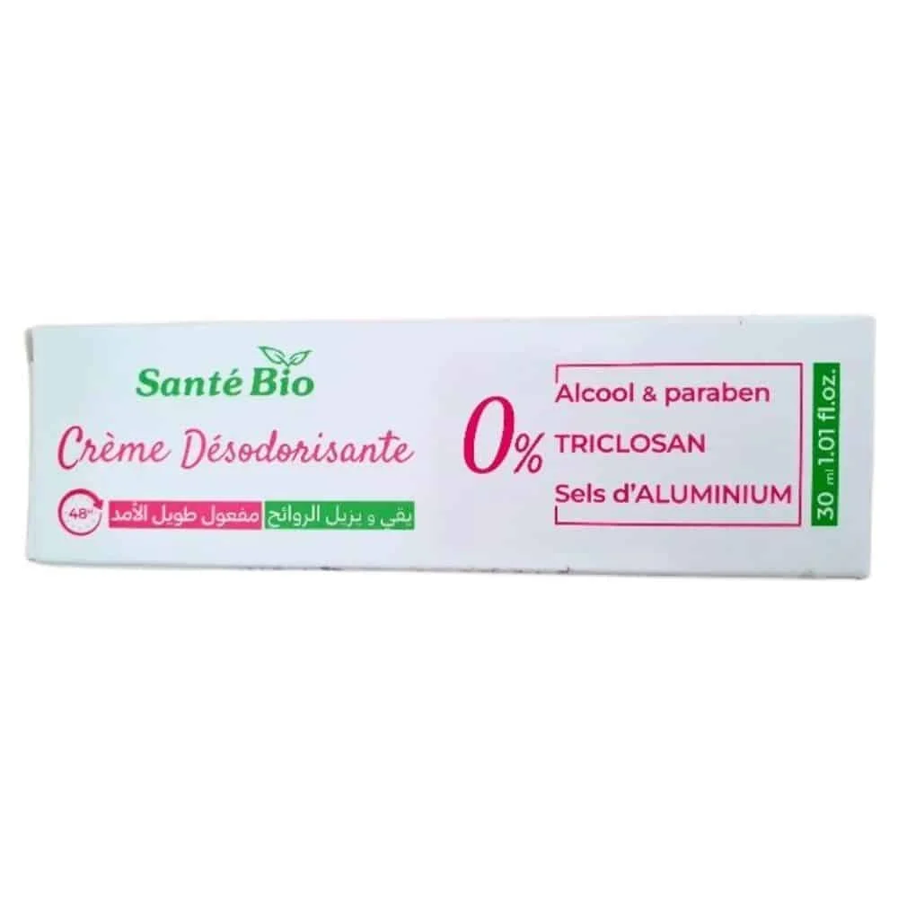 sante-bioE2808B-premium-creme-desodorisante-30ml.jpg Étui blanc du tube de crème désodorisante Santé Bio 30 ml