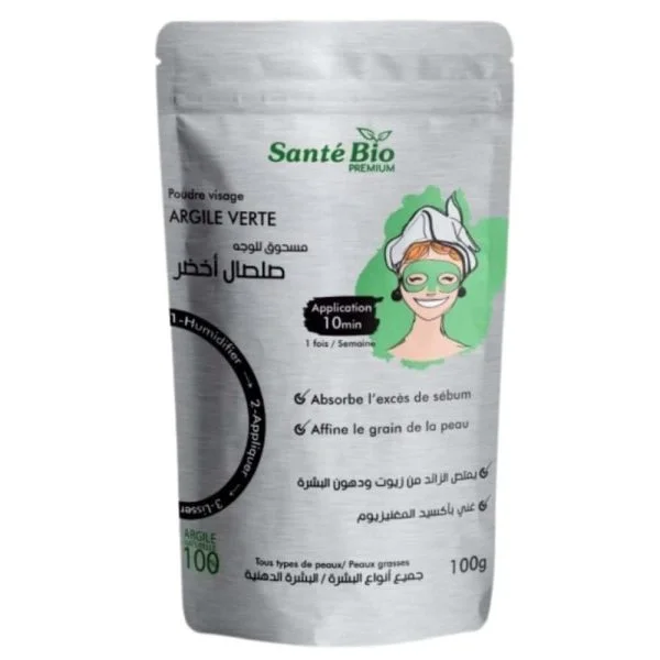 Santé Bio Premium Poudre Visage Argile Verte Séborégulatrice 100g