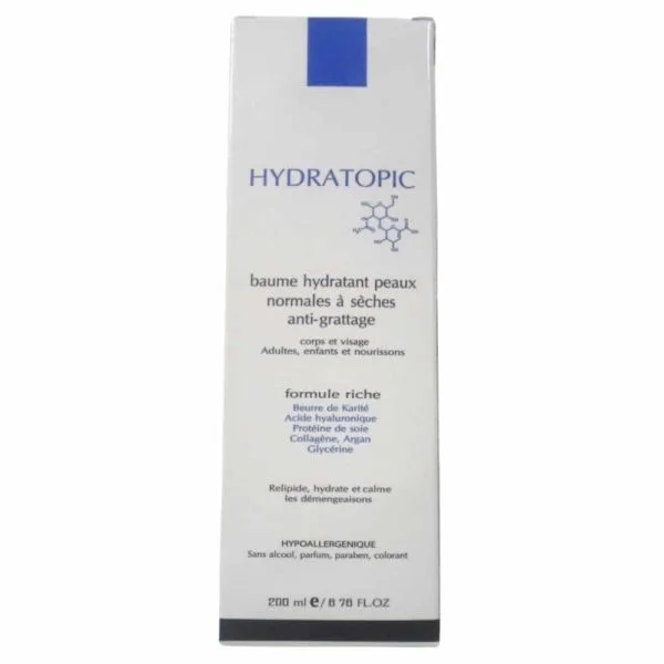 Étui blanc et bleu Hydratopic, baume hydratant peaux sèches 200 ml
