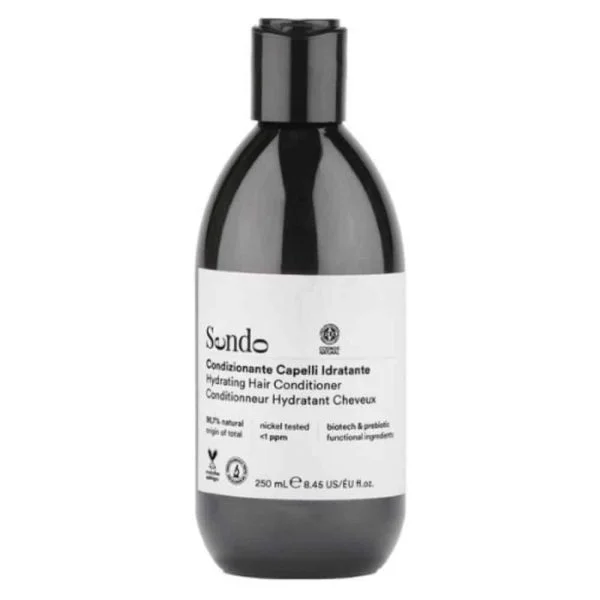 Flacon noir à étiquette blanche Sendo après-shampoing hydratant 250 ml
