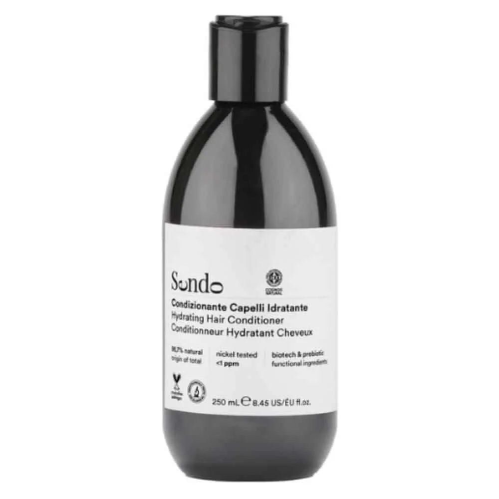 sendo-apres-shampoing-hydratant-250ml.jpg Flacon noir à étiquette blanche Sendo après-shampoing hydratant 250 ml