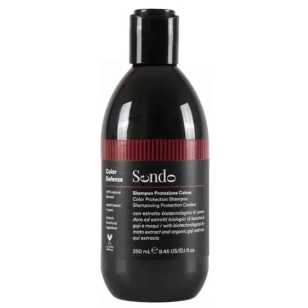Flacon noir à bandeau rouge Sendo Color Defense, shampoing protection couleur 250 ml
