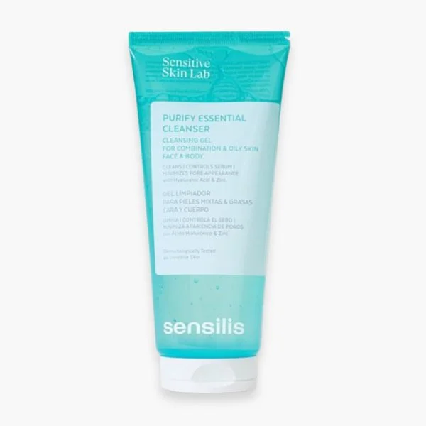 Tube turquoise Sensilis Purify Essential Cleanser gel nettoyant peau grasse 200ml