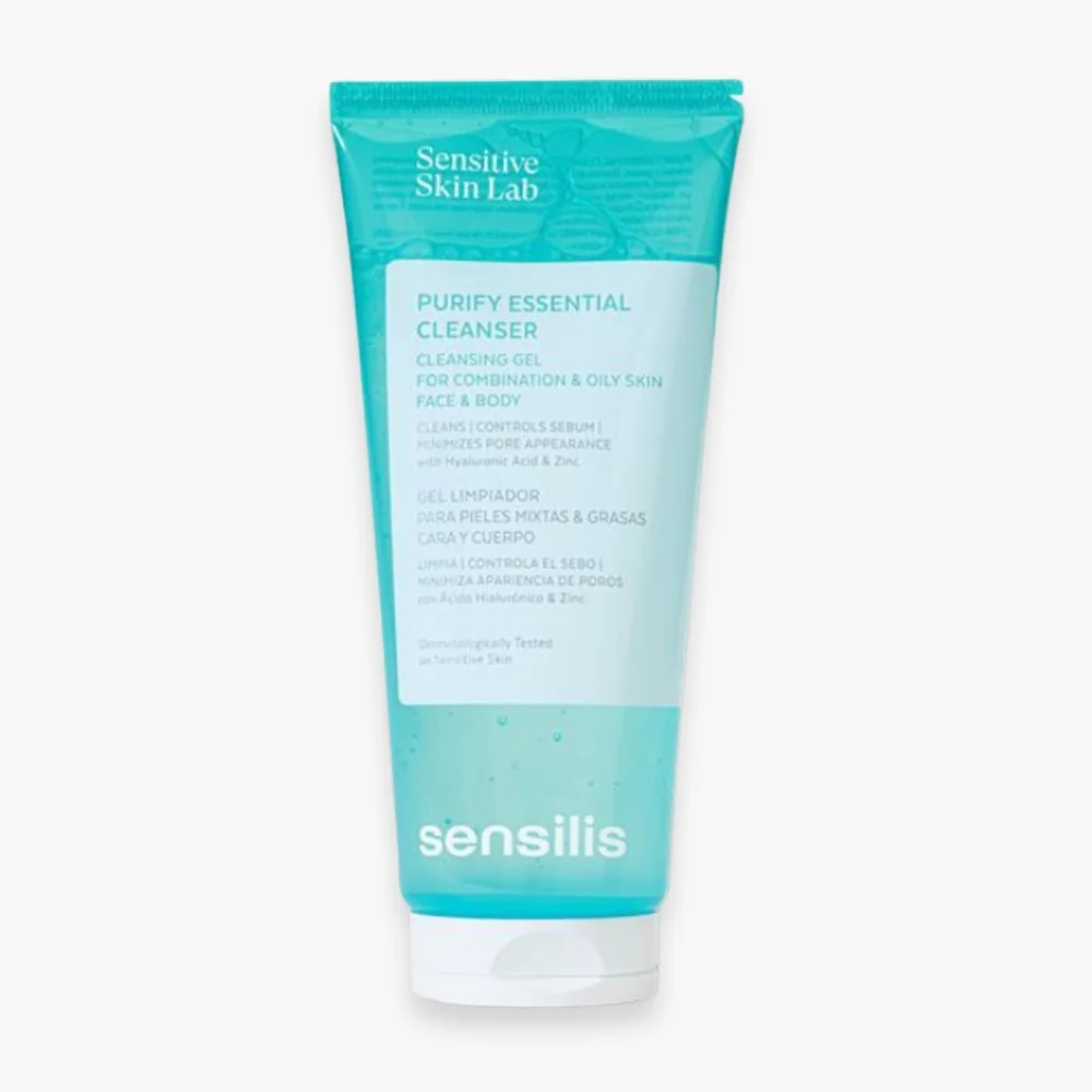 sensilis-purify-essential-cleanser-gel-nettoyant-200ml.jpg Tube turquoise Sensilis Purify Essential Cleanser gel nettoyant peau grasse 200ml