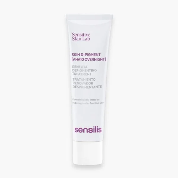 Tube blanc et lilas Sensilis Skin D-Pigment AHA10 Overnight, soin de nuit 30 ml