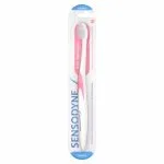 Blister brosse à dents Sensodyne Soin Gencives souple, filaments blancs, manche rose