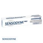 Étui blanc et gris du dentifrice Sensodyne Pro Soin Blancheur 75 ml