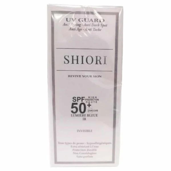 Étui blanc Shiori UV Guard écran solaire visage SPF 50+ invisible