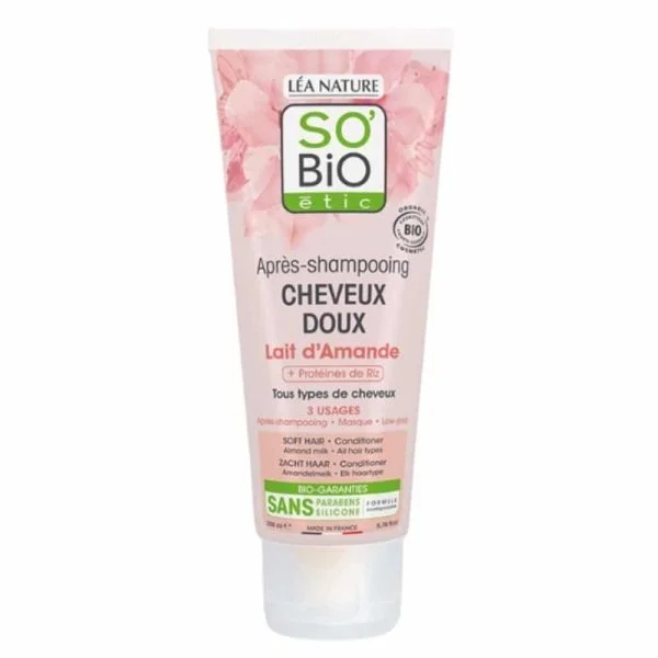 So Bio Après-shampoing Cheveux Doux Lait D’amande Et Protéine De Riz Bio 200ml