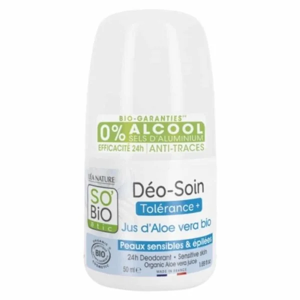 Roll-on blanc So'Bio étic Déo-Soin Tolérance+ aloe vera bio 50 ml