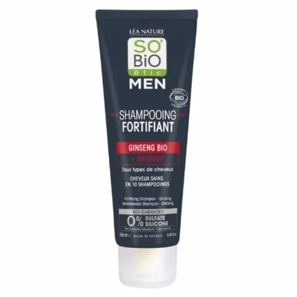 Tube bleu nuit So'Bio étic Men shampooing fortifiant ginseng bio 250 ml