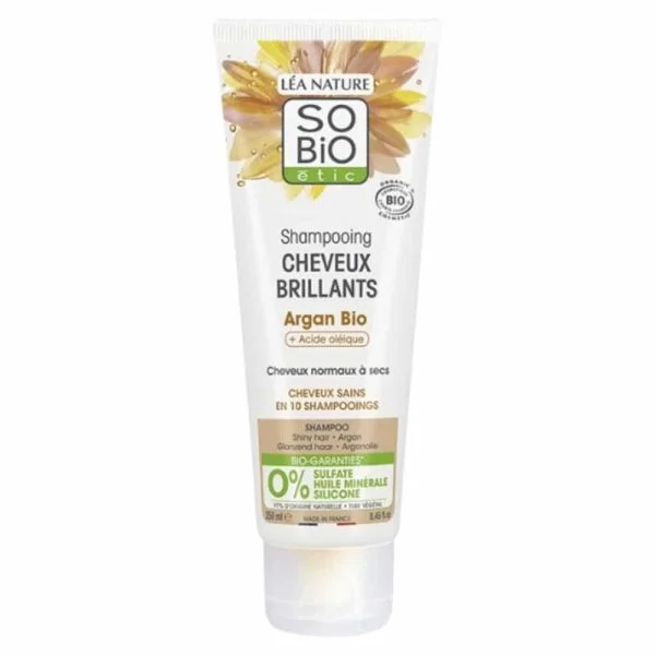 Tube beige So'Bio étic shampooing Cheveux Brillants argan bio 250 ml