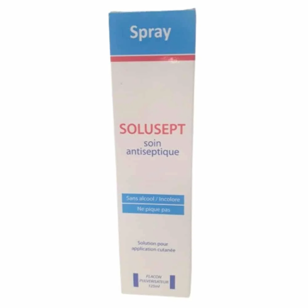 solusept-spray-antiseptique-125ml.jpg Étui blanc et bleu Solusept spray soin antiseptique sans alcool 125 ml