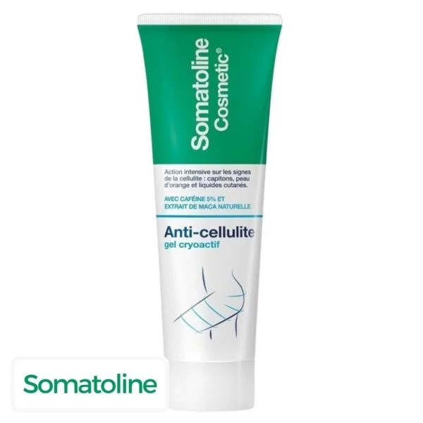 Tube vert et blanc Somatoline Cosmetic Anti-cellulite gel cryoactif caféine et maca