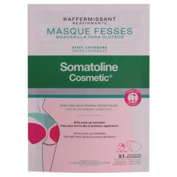 Sachet rose et vert Somatoline Cosmetic masque fesses raffermissant effet cryogène push-up