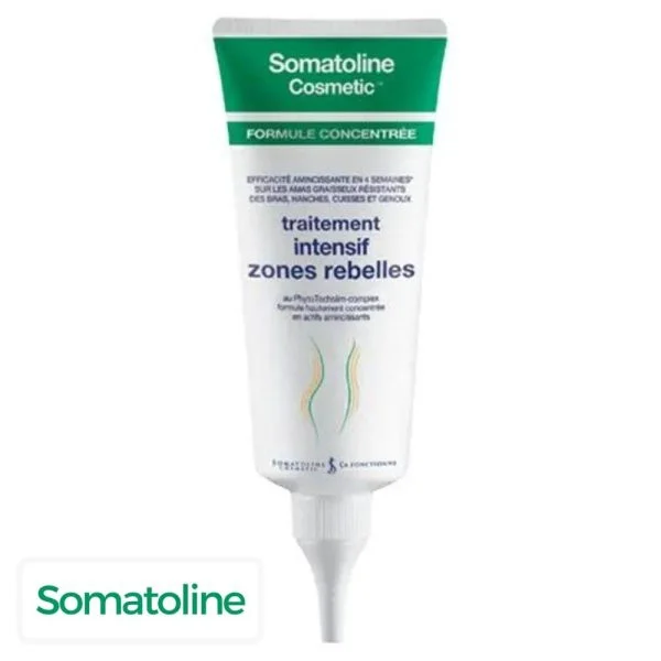 Tube blanc et vert Somatoline Cosmetic soin intensif zones rebelles formule concentrée