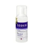 Flacon pompe Soskin Meladerm mousse nettoyante éclat, étiquette violette et blanche