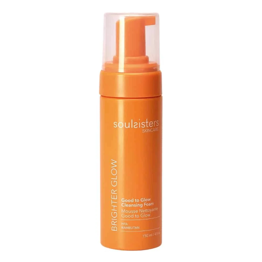 soulsisters-brighter-glow-mousse-nettoyante-good-to-glow-150ml.jpg Flacon pompe orange Soulsisters Brighter Glow mousse nettoyante Good to Glow 150 ml