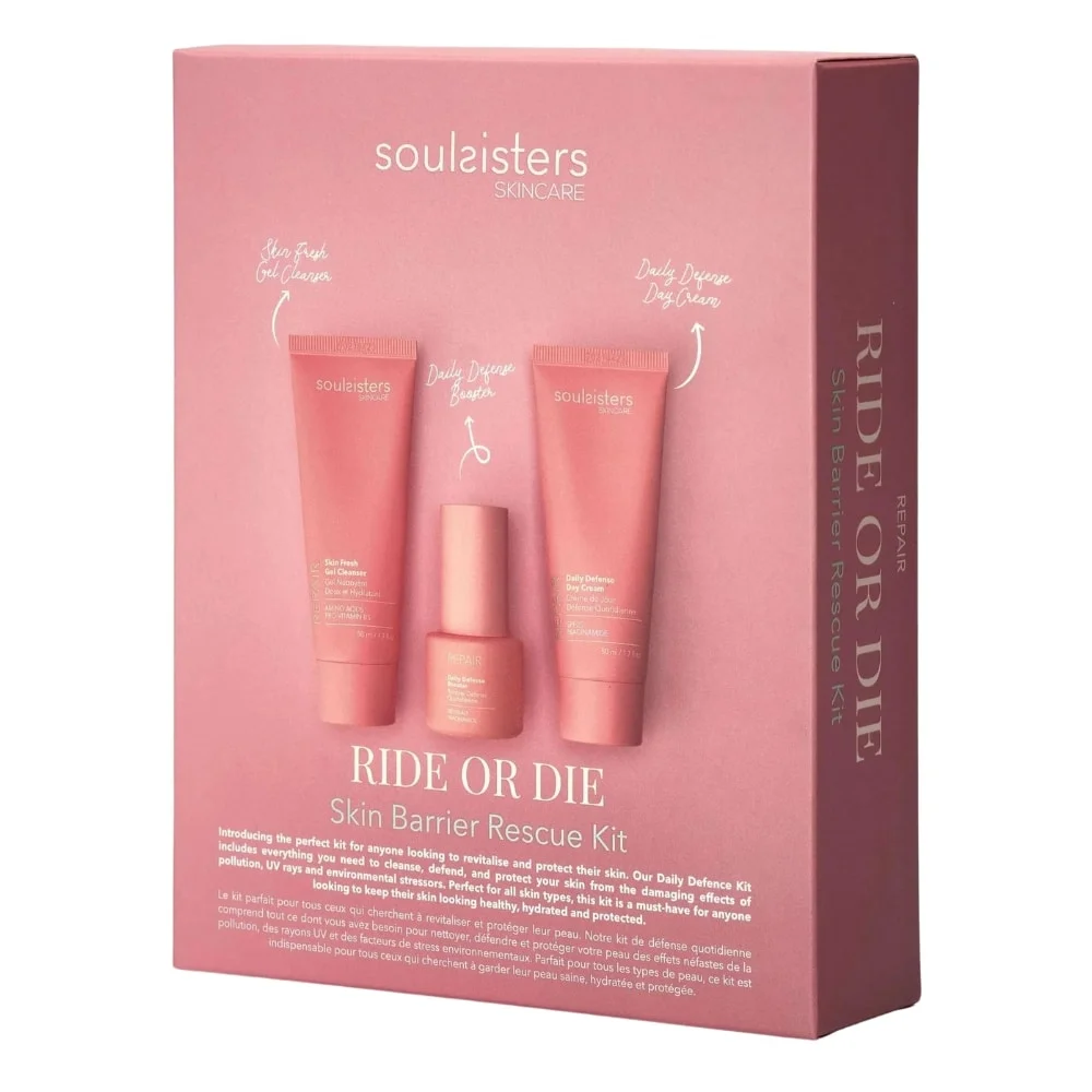 soulsisters-repair-ride-or-die-kit-protection-de-la-peau-1u.jpg Coffret rose Soulsisters Ride or Die avec gel nettoyant, booster et crème de jour